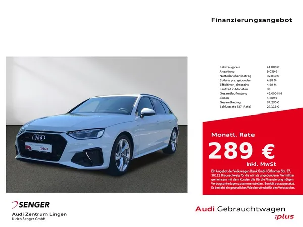 A4 Avant S line 45 TFSI quattro MMI LED AHK 